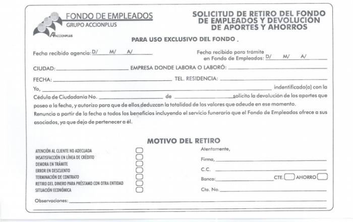 Modelo de carta de retiro de fondo de ahorro :