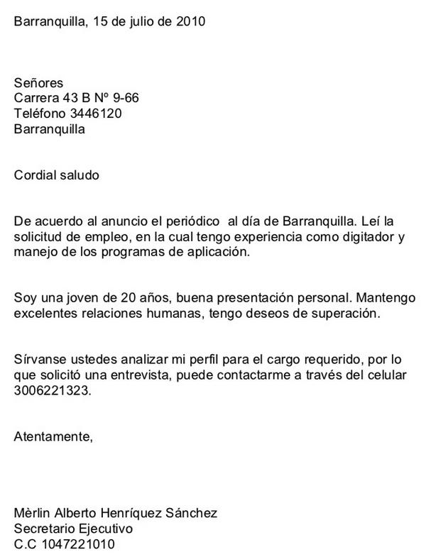 Modelo De Carta De Solicitud De Empleo 7775