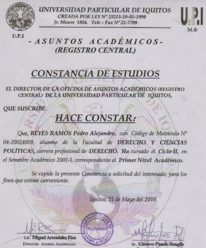 Modelo de certificado de estudios universitarios per