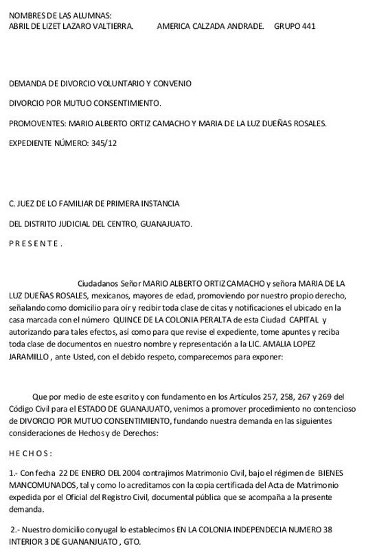 Modelo de demanda de divorcio en df :