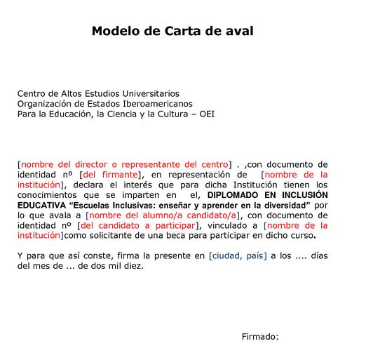 Modelo carta aval :