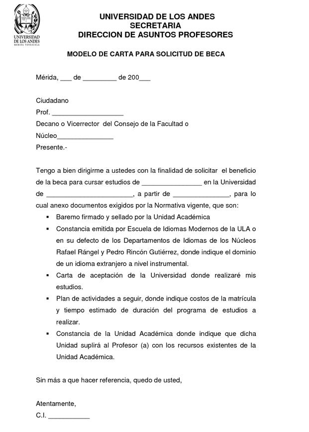 Ejemplos De Cartas De Solicitud De Beca 5220