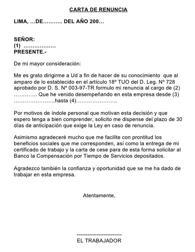 Modelo de carta renuncia :