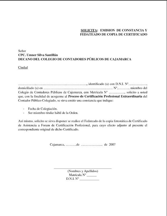 Modelo de solicitud de certificado de estudios de instituto