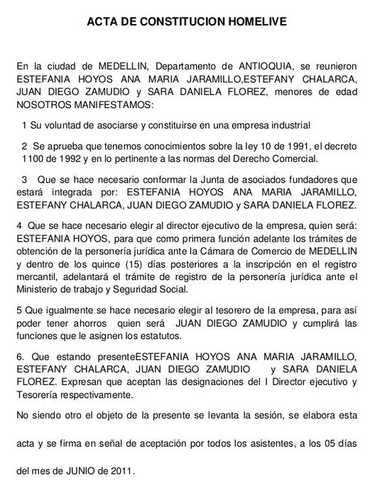 Modelo de acta de constitución :