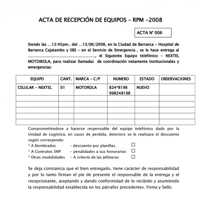 Modelo de carta de entrega :