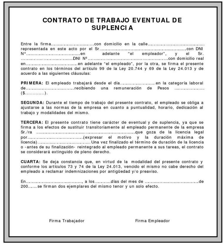 Modelo de contrato de trabajo eventual :