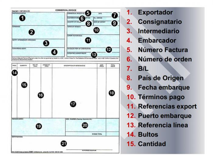 Modelo de factura para exportación :