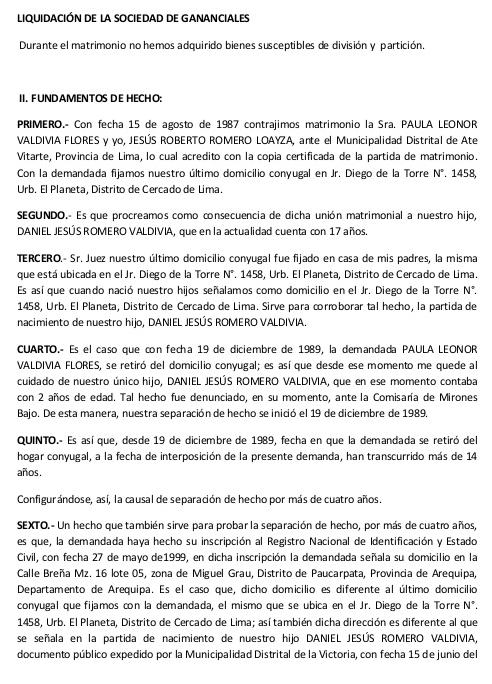 Modelo de demanda de divorcio contencioso con liquidación de gananciales :