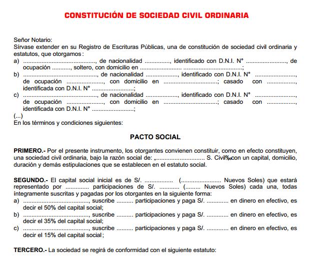 Modelo de minuta de sociedad civil ordinaria :