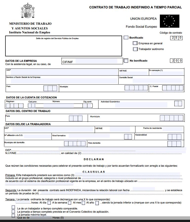 Modelo de contrato de trabajo a medio tiempo