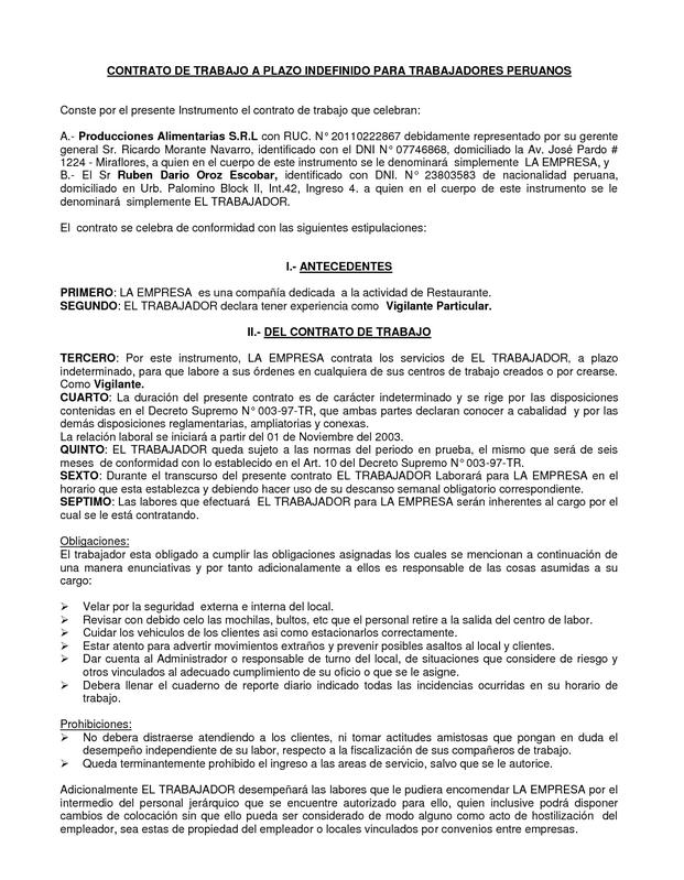 Modelo De Contrato De Trabajo Peru 0684