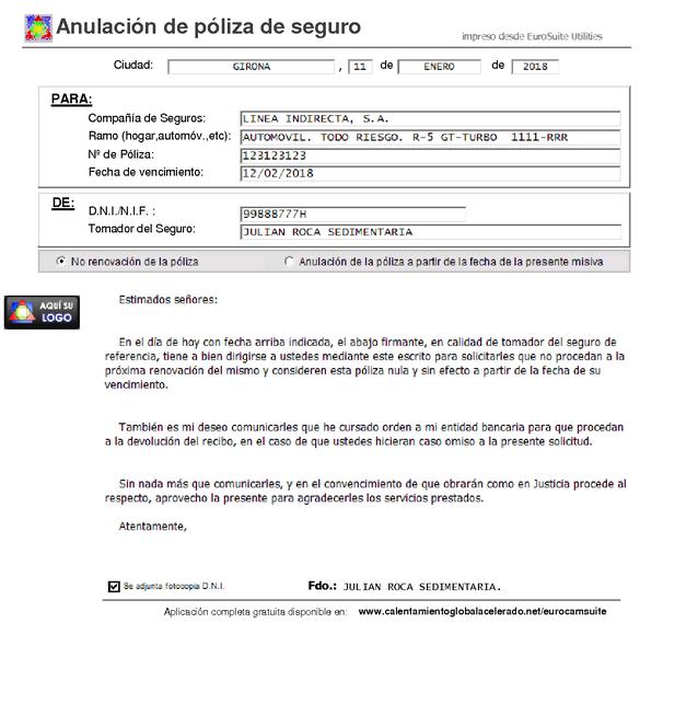 Modelo De Carta De Anulacion De Poliza De Seguro 3673