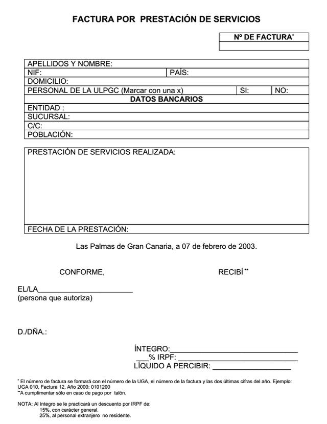 Modelo de factura por prestación de servicios profesionales :