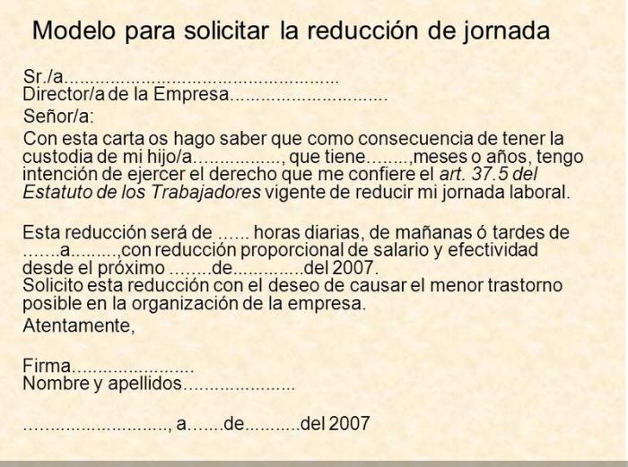 Modelo de cartas de peticion de reduccion de la jornada laboral :