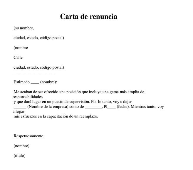 Modelo de carta formato renuncia :