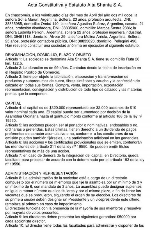 Modelo de un acta de una asamblea ordinaria para una sociedad anónima :