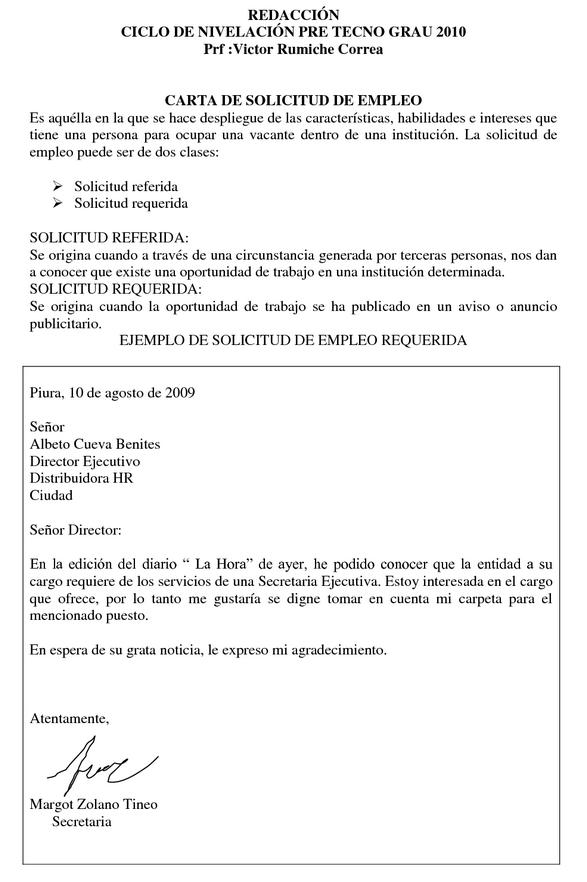 Modelo De Carta De Solicitud De Empleo 8326