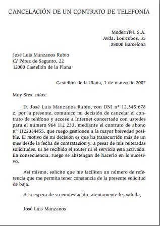 Modelo de solicitud de baja de línea de teléfono :