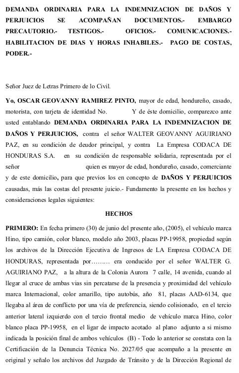 Modelo de demanda civil por accidente de tráfico :