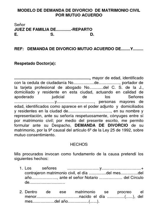 Modelo de demanda de divorcio de mutuo acuerdo ante notario :