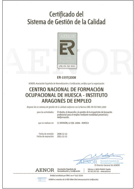 Modelo certificado calidad aenor