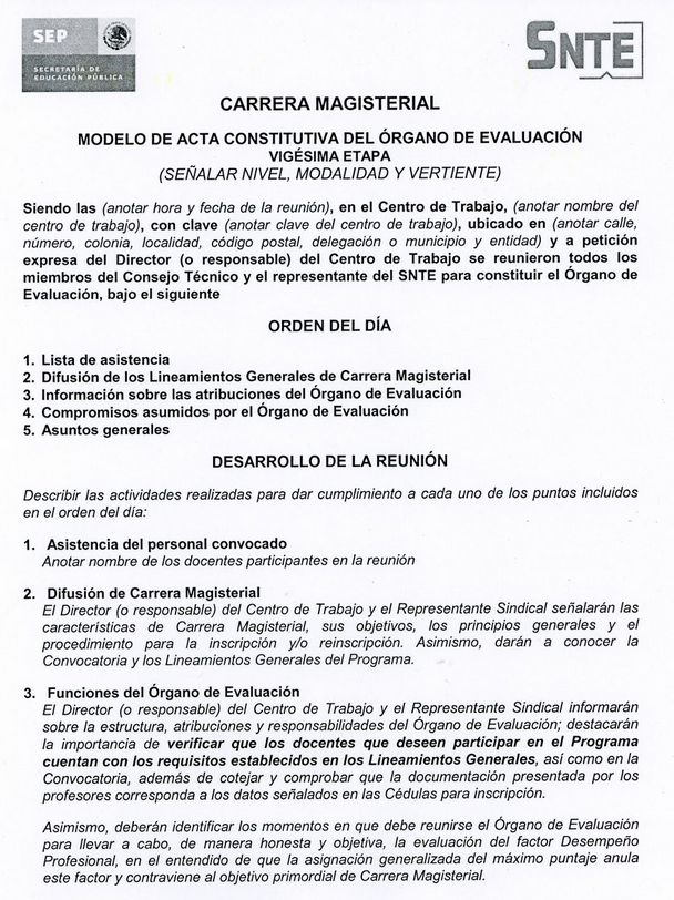 Modelo de acta 2011
