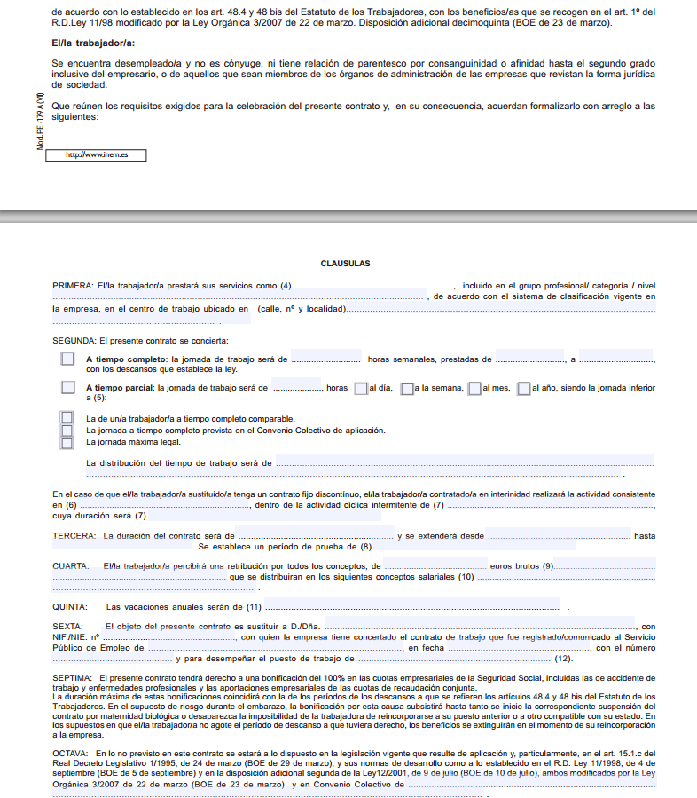 Modelo de contrato de trabajo de interinidad