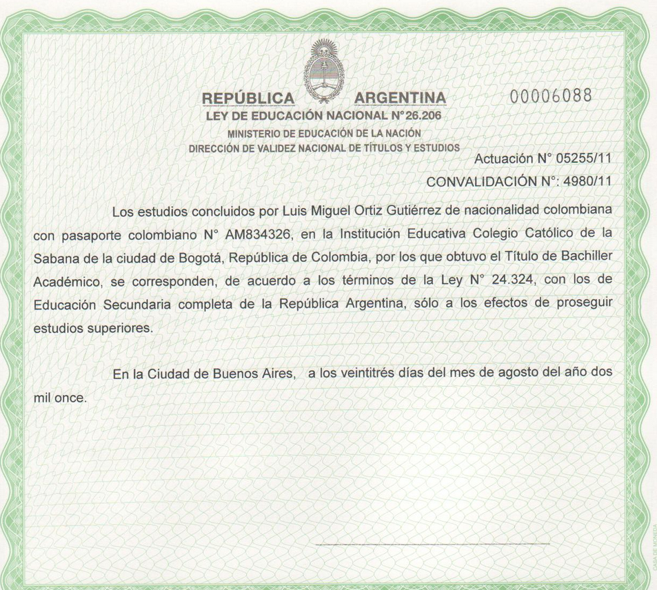 Modelo de certificado de estudios secundarios argentina