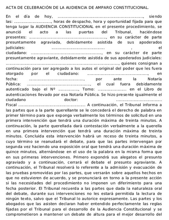 Modelo de acta levantada en audiencia constitucional