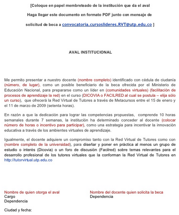 Modelo carta aval