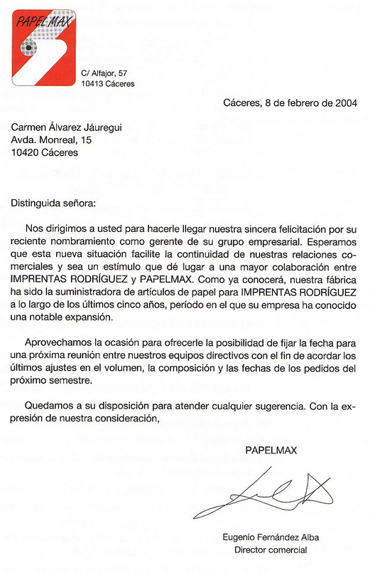 Ejemplo de carta comercial