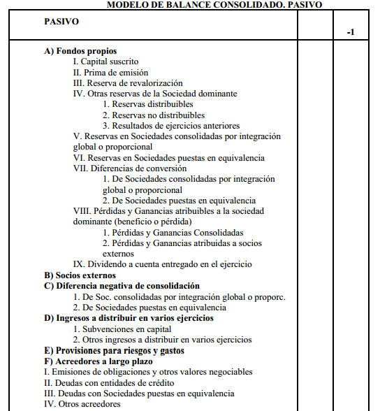 Modelo de balance consolidado