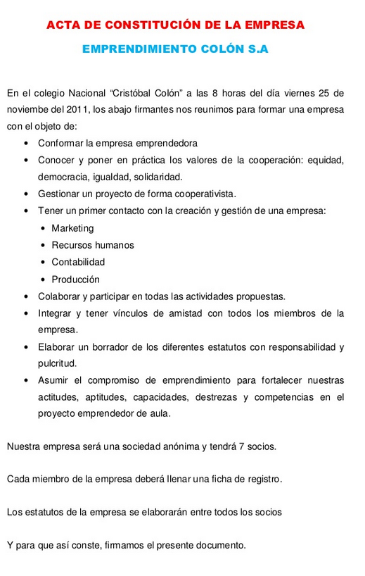 Modelo de acta de constitución