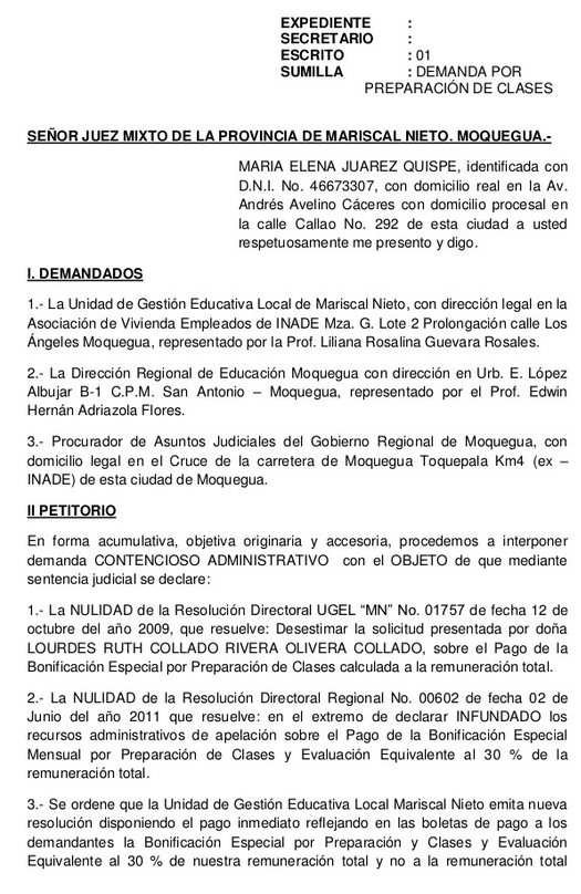 Modelo de demanda contencioso administrativo