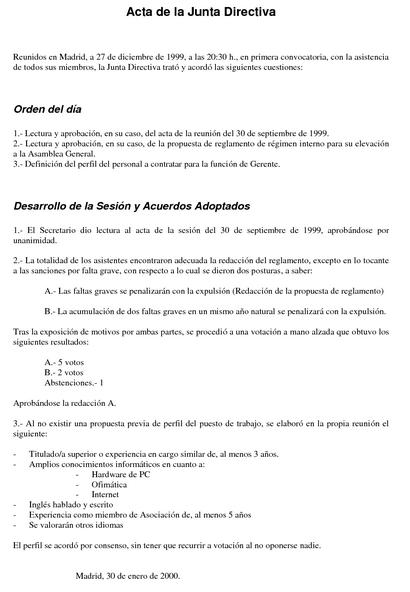 Modelo de acta de junta directiva