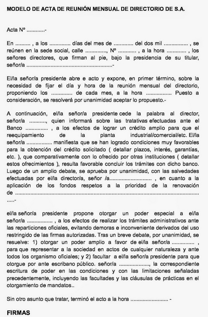 Modelo actas de directorio s.a