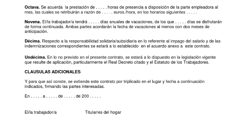 Modelo de contrato de trabajo doméstico