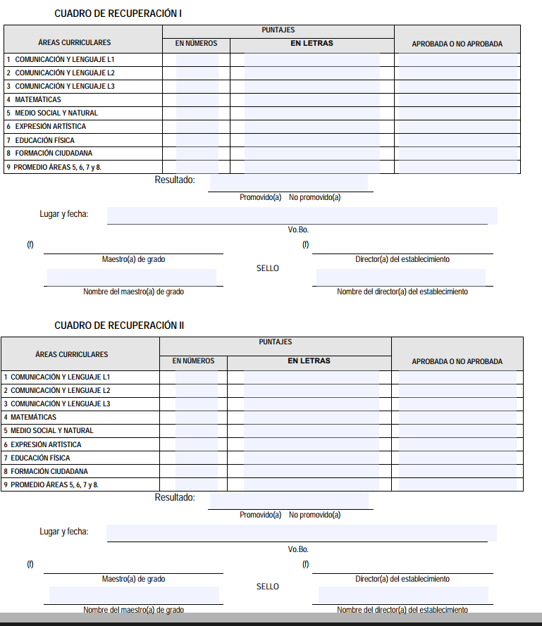 Modelo certificado de estudios de educación primaria