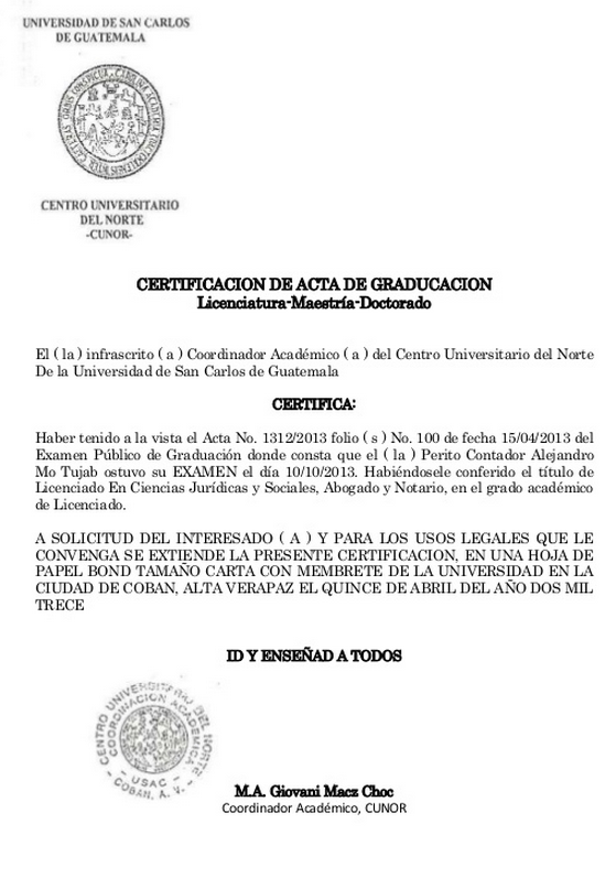 Ejemplo de actas guatemala
