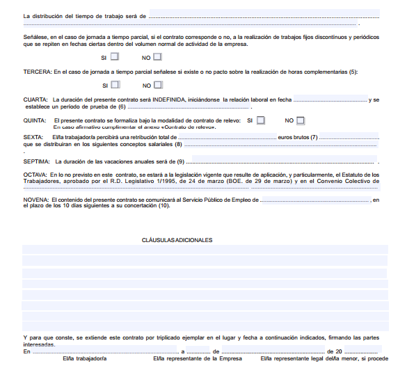 Modelo de contrato de trabajo indefinido ordinario