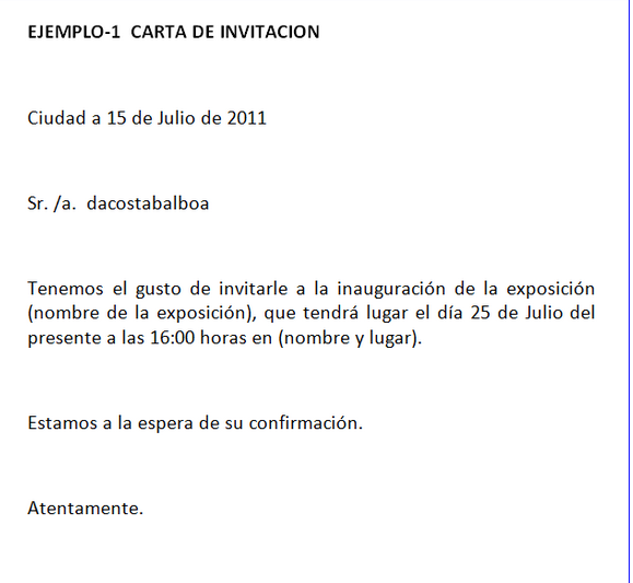 Modelo de carta de invitacion a un evento