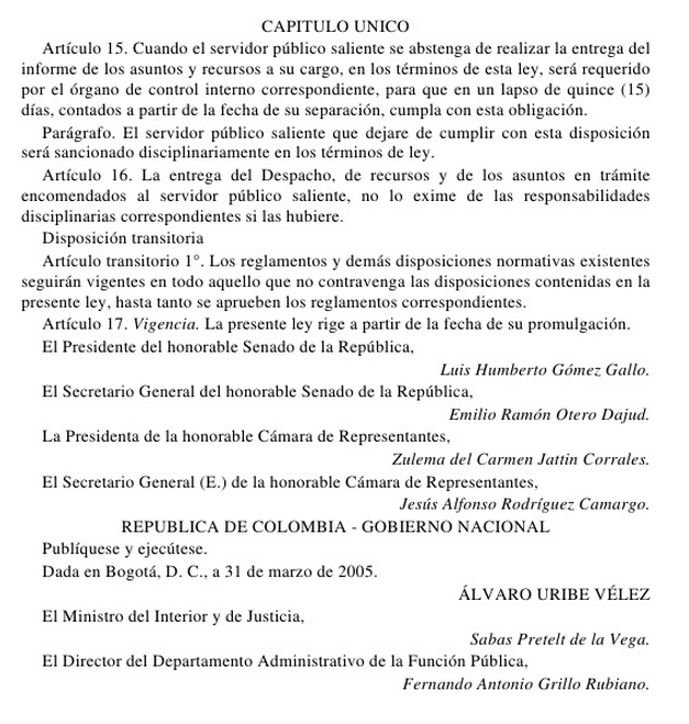 Modelo acta de entrega ley 951