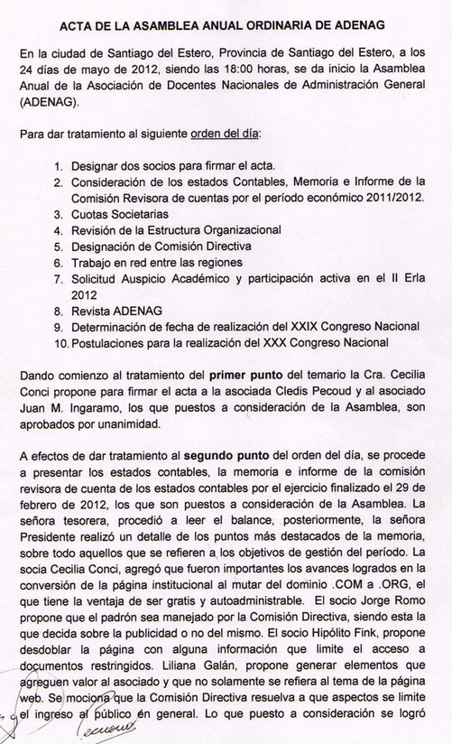 Modelo de acta de asamblea ordinaria