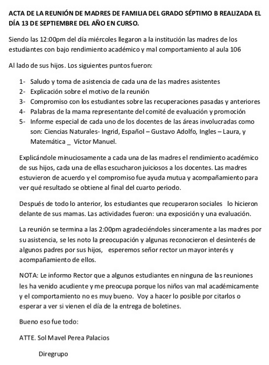 Modelo de acta para reunión de padres