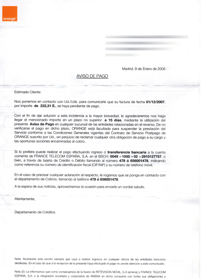 Modelo de carta de pago