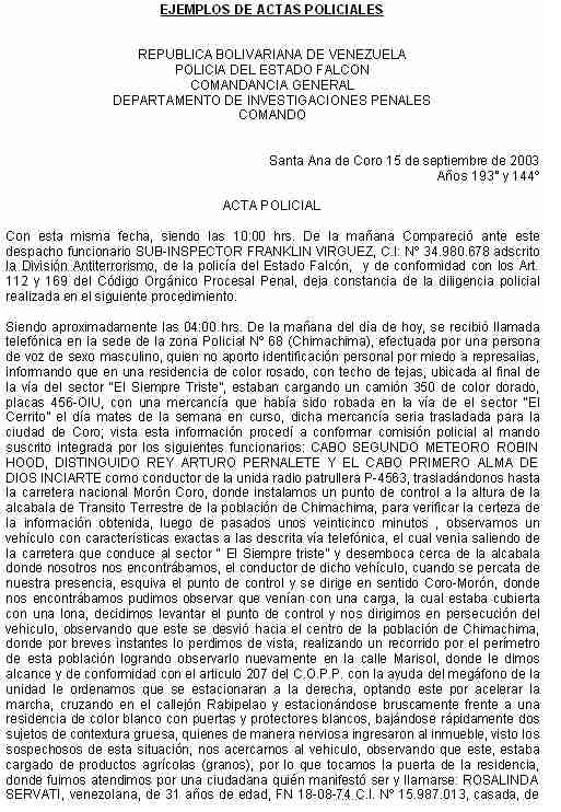 Modelo de acta policial