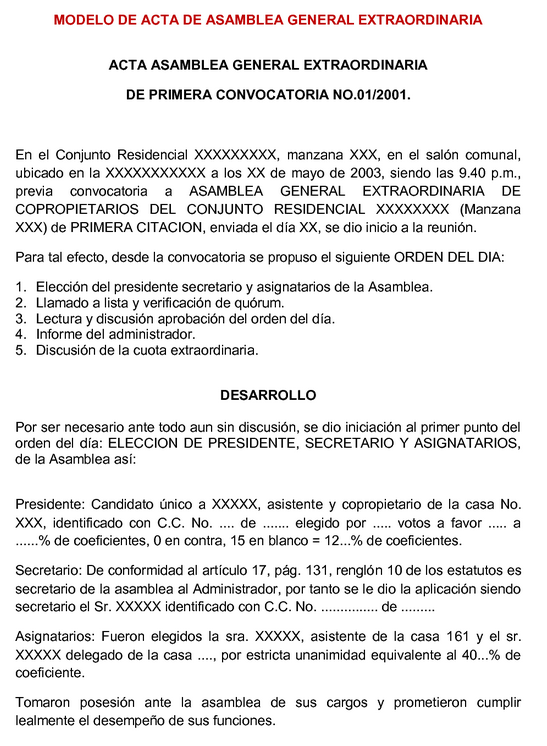 Modelo acta de quórum