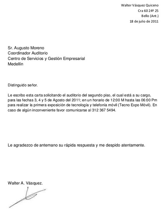 Ejemplo de carta de solicitud