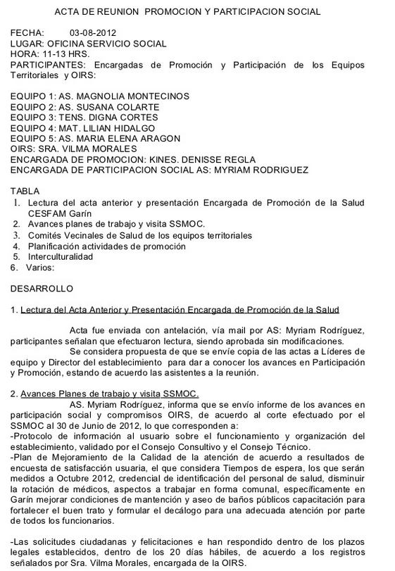 Modelo de acta reunión de vecinos
